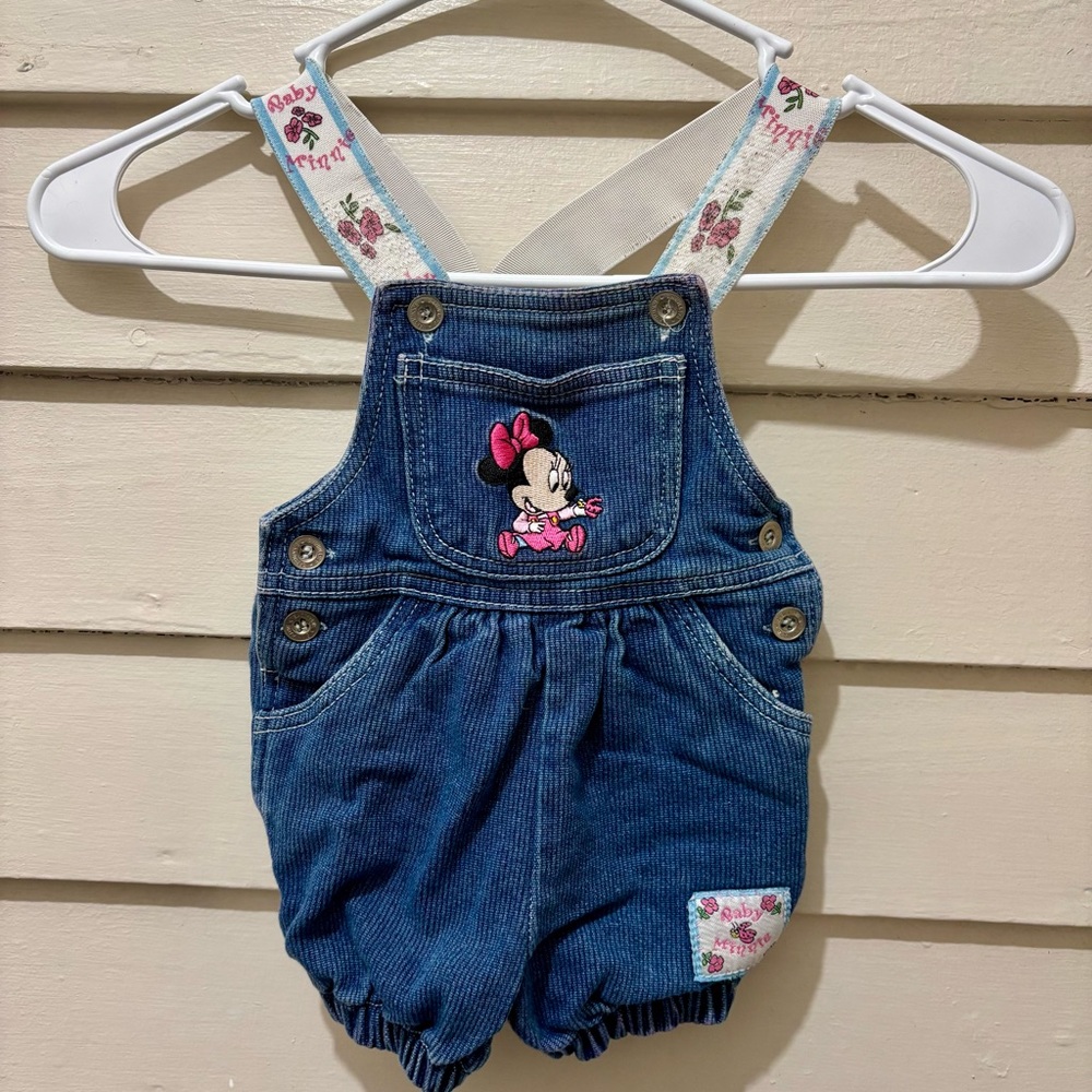 Vintage Disney Baby Minnie Mouse Denim Embroidered Bib Overalls 90s Y2K